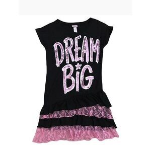 Girls' JUSTICE Shirt Dress Size 10 Sleeveless Black Dream Big Sequin Pink Lace
